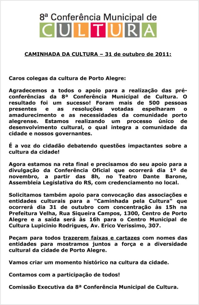 PROGRAMAÇÃO DA 8ª CONFERÊNCIA MUNICIPAL DE CULTURA